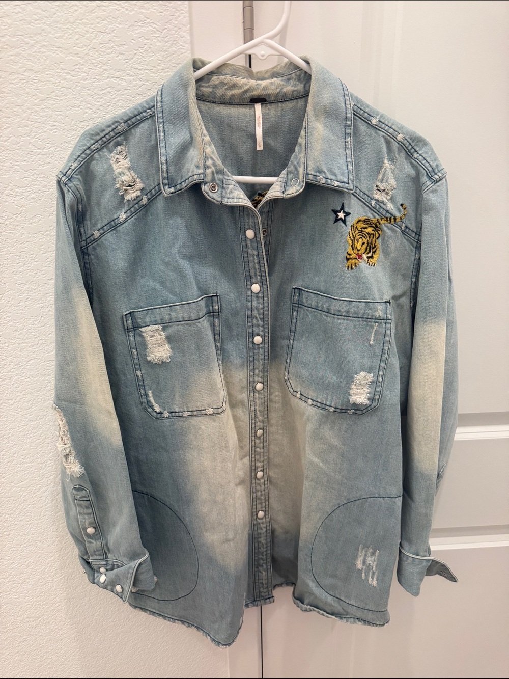 Free People light blue denim shirt . Size large